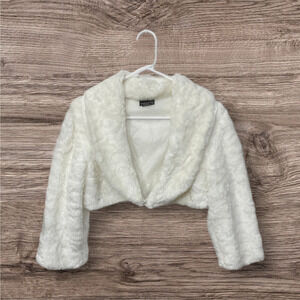 VTG Y2K Wet Seal Womens Faux Fur Bolero Jacket Front Clasp Sz Large 3/4 Sleeves